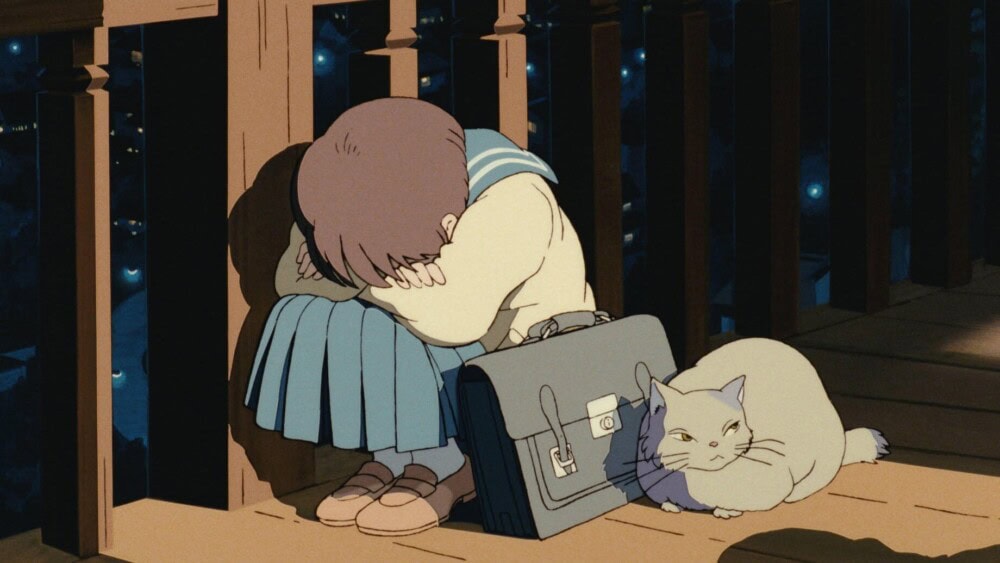 《夢幻街少女/心之谷》月島雫與Moon在夜晚的場景
