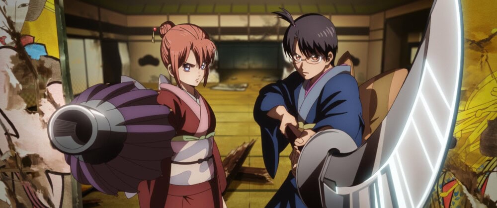 《新劇場版 銀魂 -吉原大炎上-》劇照　神樂與沖田總悟武器對峙特寫
