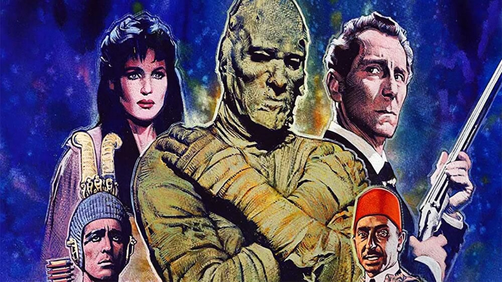 1959 Hammer 版《盜墓迷城》Christopher Lee 飾 Kharis、Peter Cushing 飾考古學家 John Banning 的彩繪海報