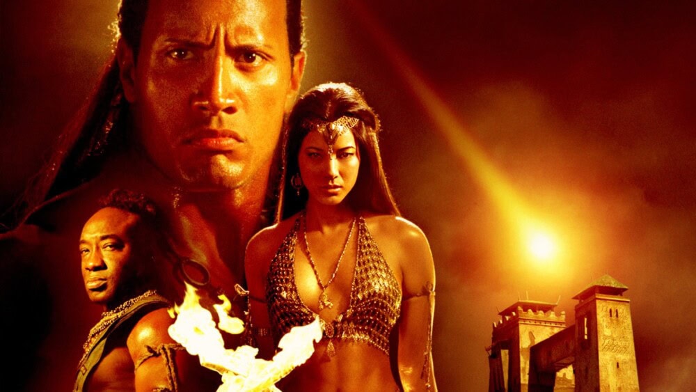 2002《蠍子王》巨石強森飾 Mathayus、Kelly Hu 飾 Cassandra 的 keyart